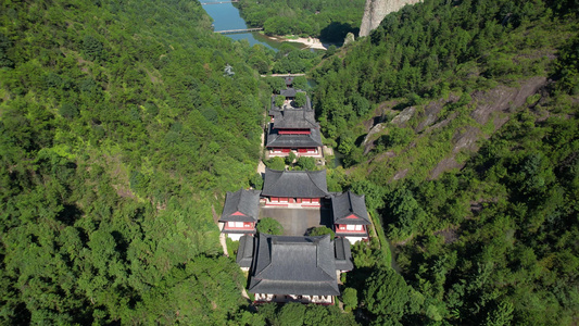 航拍5A景区缙云仙都古建筑黄帝祠宇全景航拍视频视频