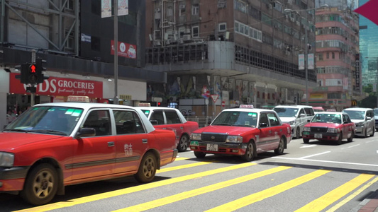 香港街头出租车排队视频