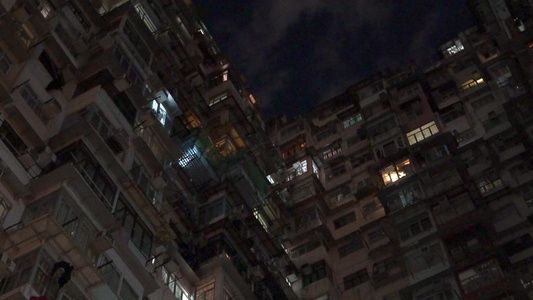 香港住宅楼夜景视频