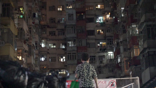 香港住宅楼夜景视频