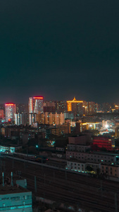 延时河南郑州老城区夜景素材视频