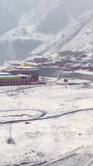 航拍雪景中的村庄视频素材灾害性天气17秒视频