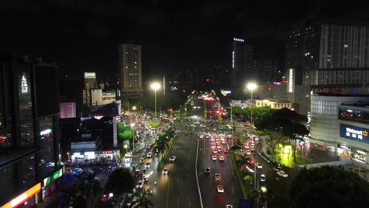 广西南宁朝阳路夜景交通航拍视频视频