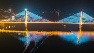 4K重庆奉节夔门大桥城市夜景灯光秀延时10秒视频