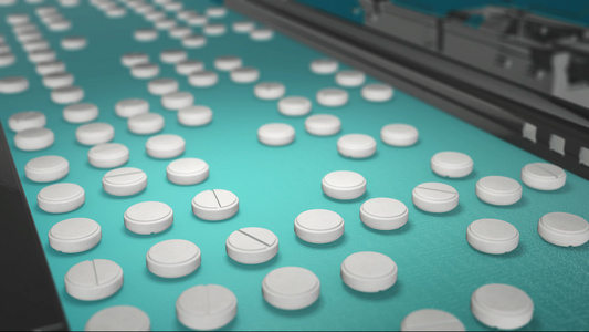 美丽的药丸生产过程带药片工厂设备的医药工业输送线的视频