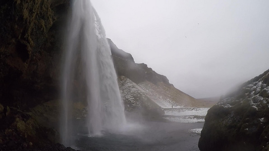 冰岛瀑布 冬天 雪视频