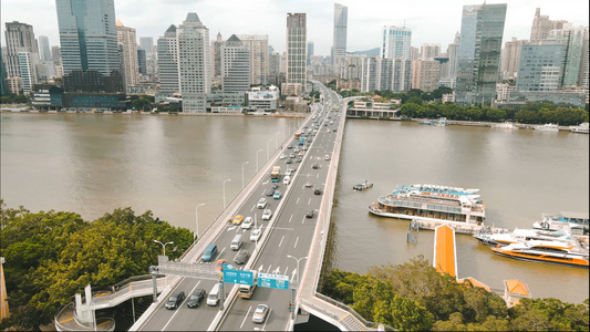 4k高清航拍广州江湾大桥城市交通建筑视频