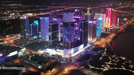 义乌城市地标夜景航拍 7条素材合集视频