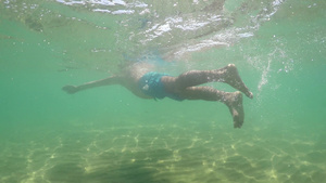海绿水中游泳的人17秒视频