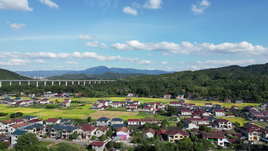 美丽乡村田园金秋金黄稻田乡村炊烟航拍视频