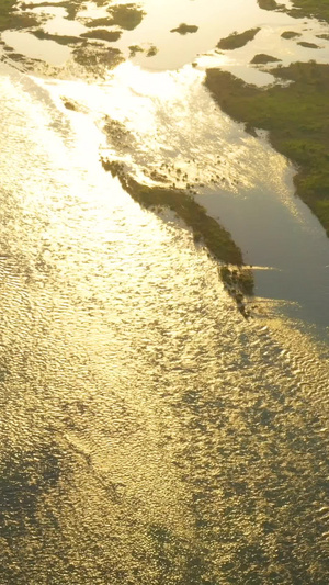 俯视航拍夕阳余晖下波光粼粼的水面夏天傍晚26秒视频