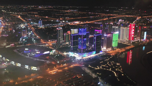 义乌城市地标夜景航拍视频