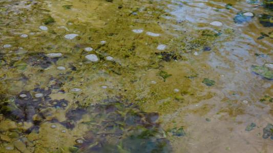 纯净的淡水从岩石下流出溪流中有淡水视频