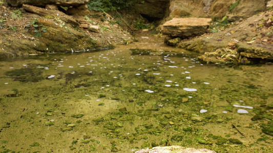 纯净的淡水从岩石下流出溪流中有淡水视频