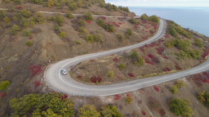 白色越野车在蛇纹山路上飞驰18秒视频