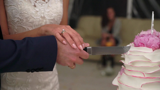 新娘和新郎切婚蛋糕视频