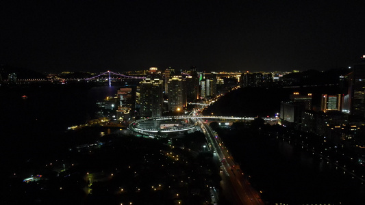 福建厦门城市夜景交通航拍视频