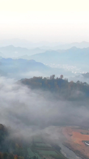 航拍安徽歙县石潭山峦晨雾自然风光视频大自然53秒视频