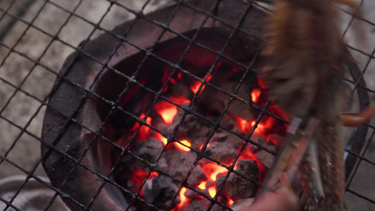 花蟹在传统的炉子上烧烤味道鲜美的泰式海鲜菜单泰国街头视频