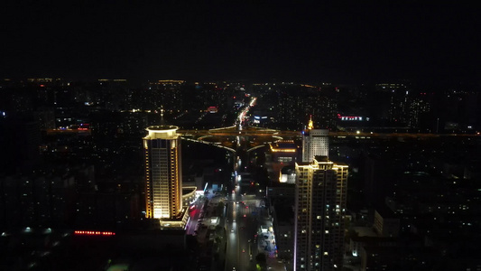 航拍河南郑州城市夜景视频