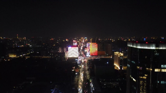 航拍河南郑州城市夜景视频