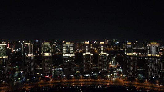 航拍河南郑州城市夜景视频