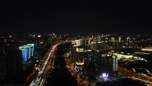 航拍河南郑州城市夜景视频