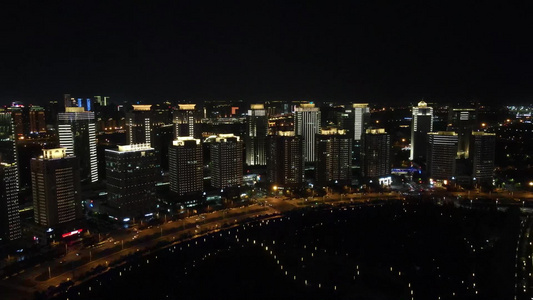 航拍河南郑州城市夜景视频