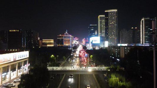 航拍河南郑州城市夜景视频