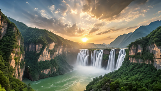 航拍中国三峡瀑布风景视频