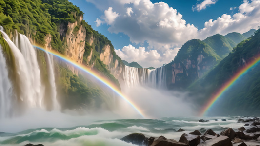 航拍中国三峡瀑布风景视频
