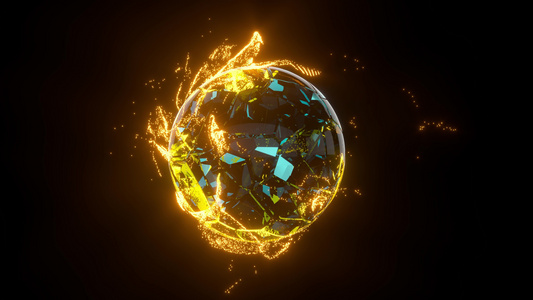 环绕地球的金色微粒3D投影视频