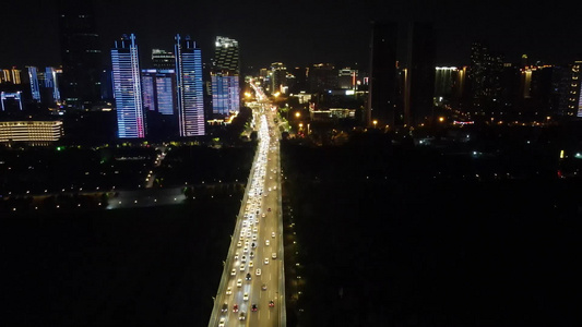 航拍湖北武汉城市夜景灯光视频