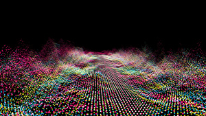未来派抽象红青黄波形球振荡可视化波技术数字表面20秒视频