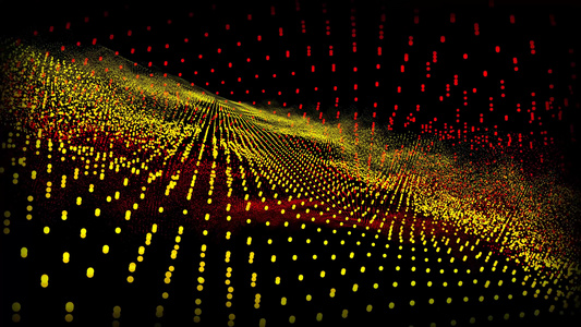 未来派抽象黄色红色波形尺寸球振荡可视化波技术数字表面视频