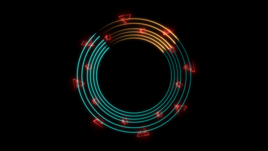 absract橙黄色水圆线发光三角星和六边星旋转视频