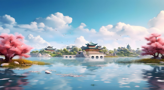 唯美建筑中国风舞台背景动画视频视频
