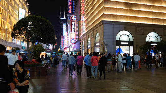 上海南京路步行街夜景延时视频