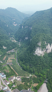 航拍山谷里的农业种植基地视频