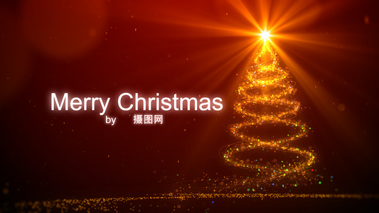 圣诞节日祝福充满童话色彩的金色粒子穿梭在圣诞夜文字和场景AE模板视频