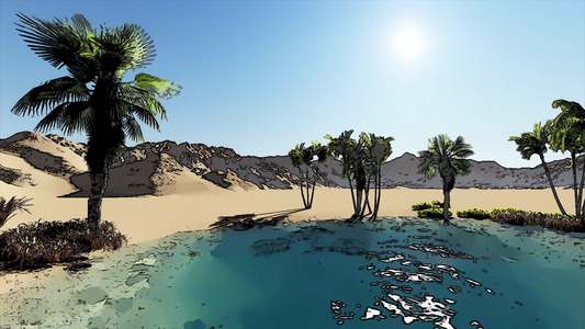 4k绿洲动画在沙漠中视频