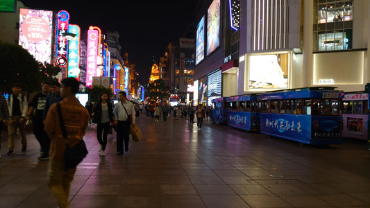 南京东路步行街夜景延时视频