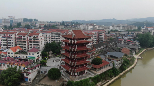 湖南少数民族特色建筑风雨桥古楼航拍 视频