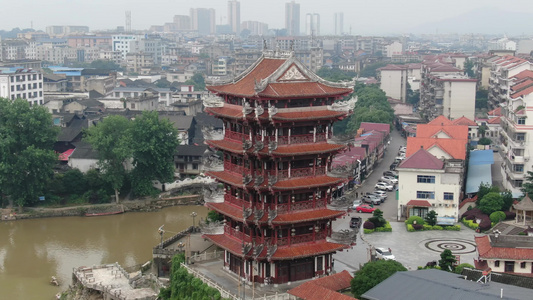 湖南少数民族特色建筑风雨桥古楼航拍 视频