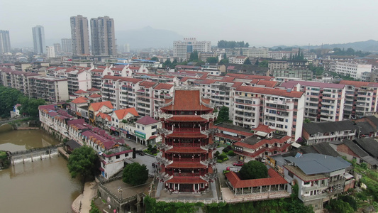 湖南少数民族特色建筑风雨桥古楼航拍 视频