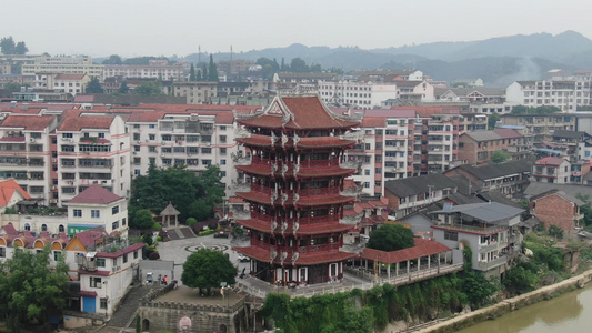 湖南少数民族特色建筑风雨桥古楼航拍 视频