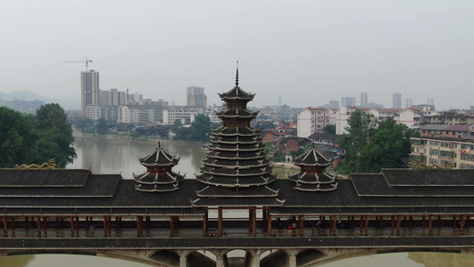 湖南少数民族特色建筑风雨桥古楼航拍 视频