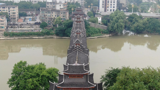 湖南少数民族特色建筑风雨桥古楼航拍 视频