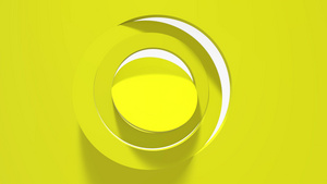 黄色商业背景与在框架中心旋转的圆圈窗框的移动3d动画7秒视频