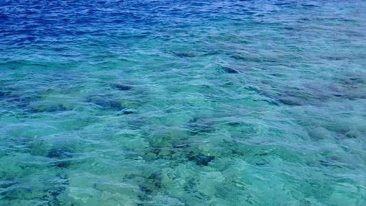 在棕榈附近有白沙底背景的蓝海中空闲旅行美丽的海岸海滩视频